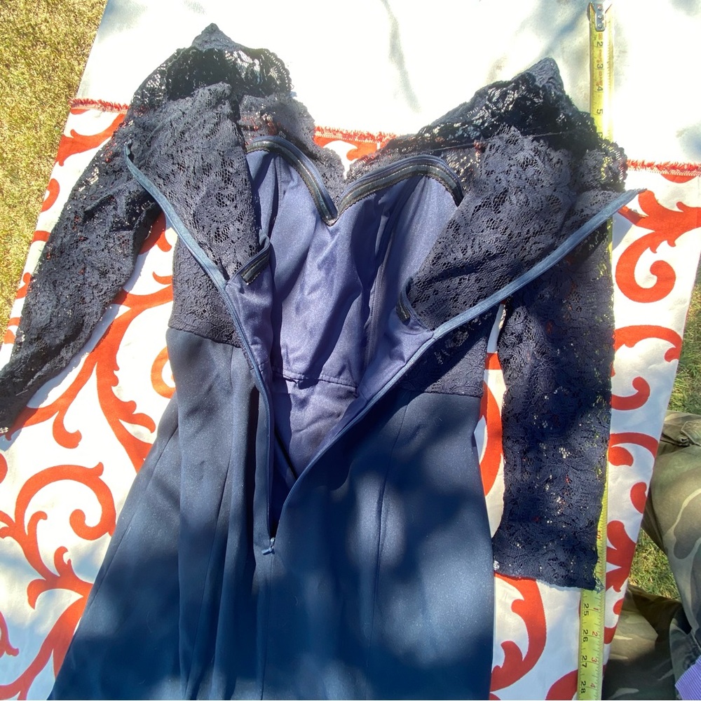Dessy Collection Long Sleeve Lace Gown Navy - Picture 12 of 13